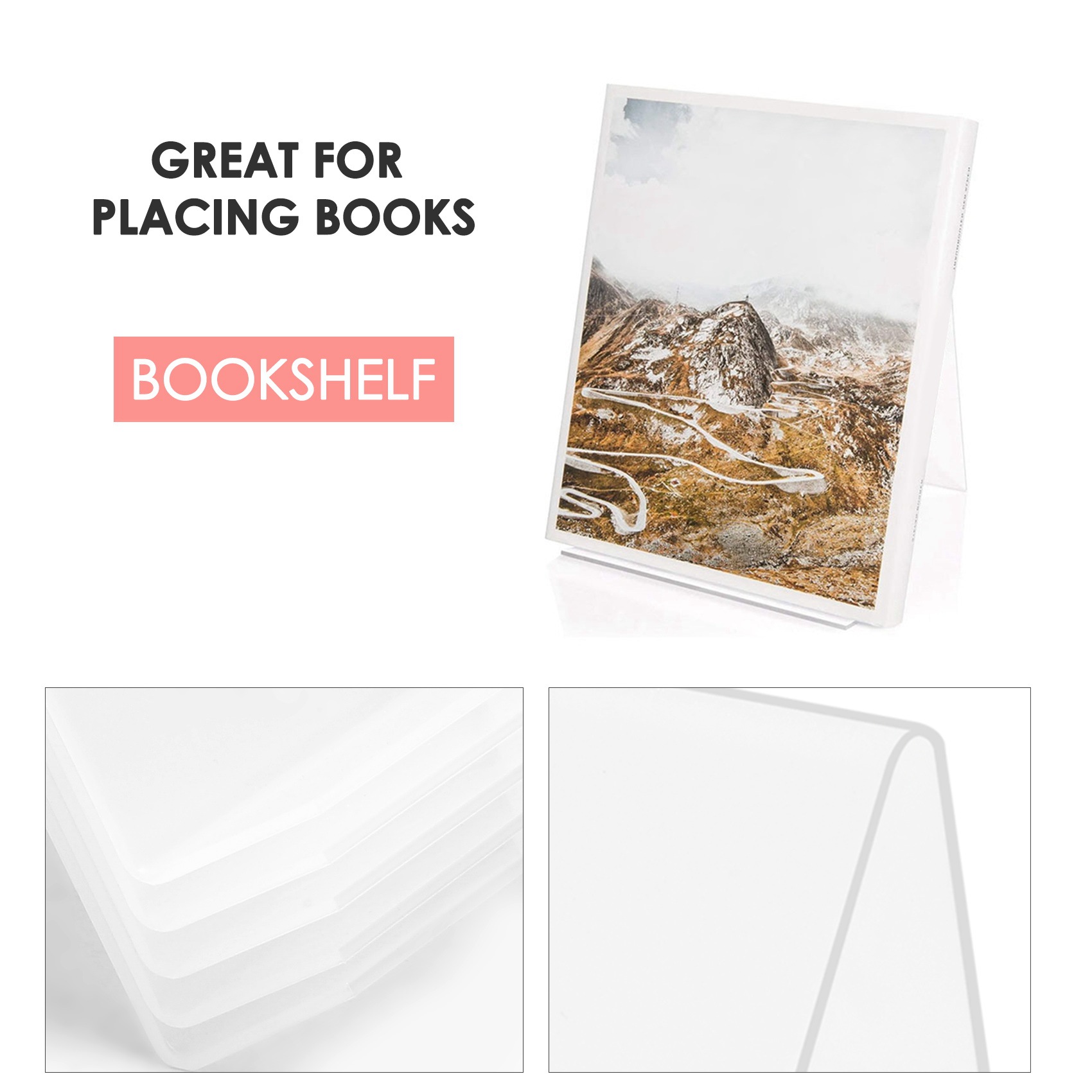 Clear Acrylic Book Stand Holder - COFA Acryl Boekenstandaard met Aanrechtblad, Transparante