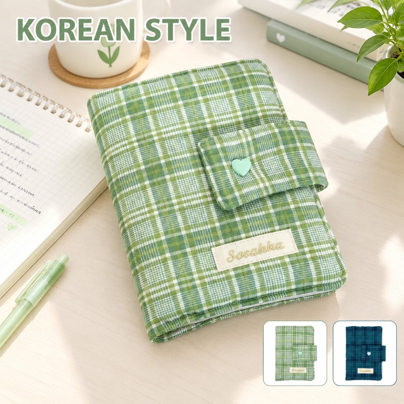 Stationery Books - Groen-witte gingham handgemaakte stoffen omslag voor