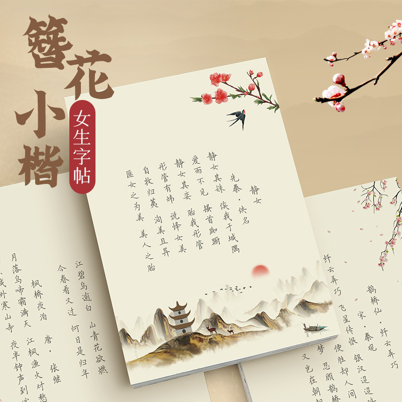 Chinese Calligraphy Practice Book - Haarspeldbloem Kleine Kai-kalligrafie schriftboek van het